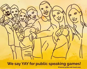 Row of people giving thumbs up for public speaking games