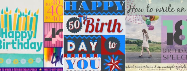 A collage of 3 birthday images celebrating 40th, 50th and 18th birthdays.