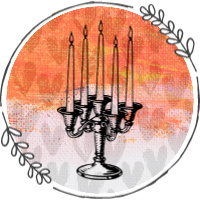 Round Graphic- orange painted background with lit candelabra Round Graphic- orange painted background with lit candelabra