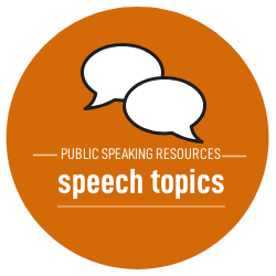 Round orangey/brown speech topics 'call to action button'