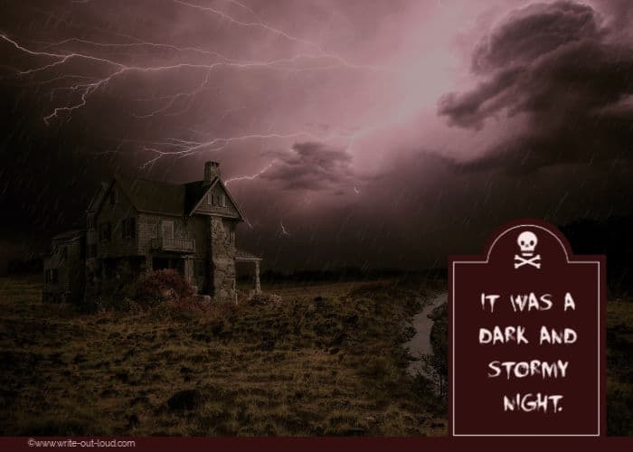 Gothic thunderstorm scene - haunted house, dark skies