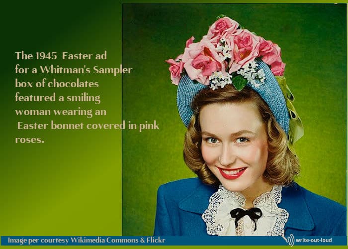Whitmans chocolate ad 1945 - woman wearing an Easter bonnet
