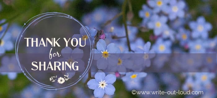 Image background blue forget-me-nots. Text: Thank you for sharing.