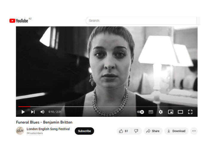 Funeral Blues - sung by Katie Bray, YouTube