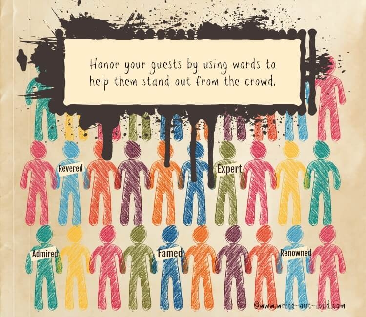 Image: hand drawn crowd figures. Text: Honor your guests by using words to help them stand out from the crowd.