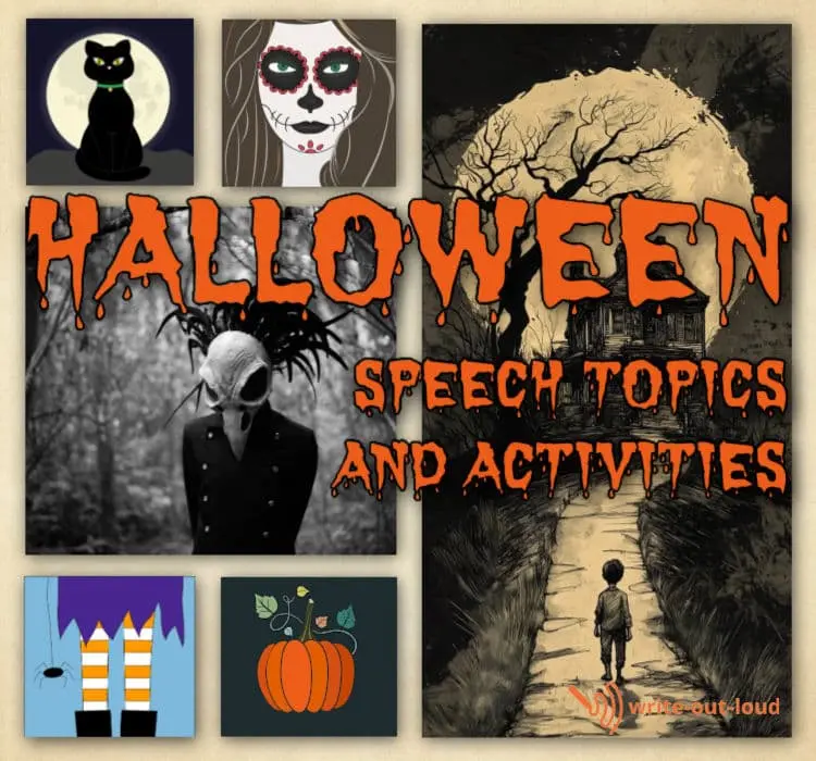 Halloween picture prompts and public speaking activities