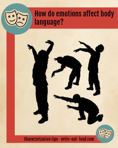 Image: four black silhouettes in exaggerated poses. Text: How do emotions affect body language? Image: four black silhouettes in exaggerated poses. Text: How do emotions affect body language?