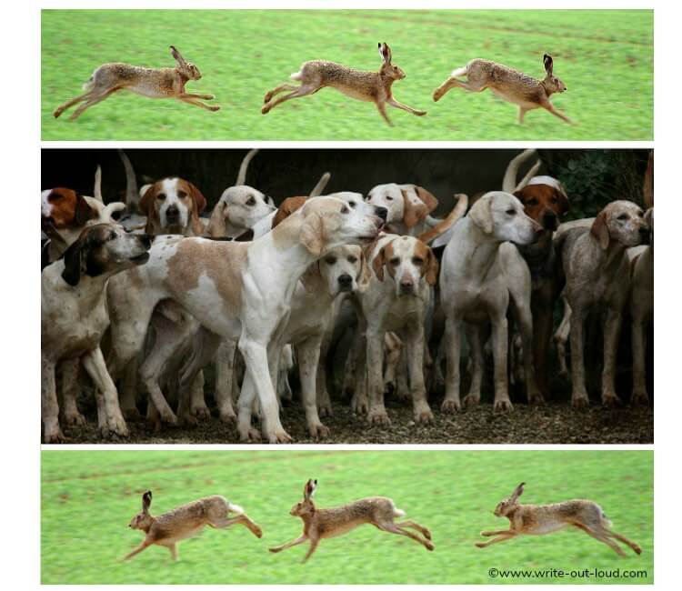 Running hares, and hounds.