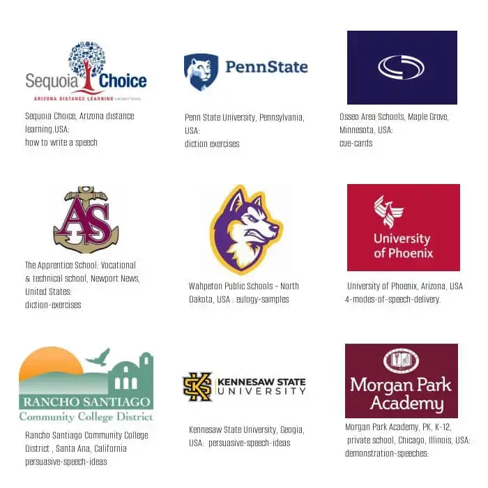 Logos of American universities using write-out-loud.com