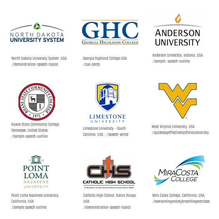 Logos of educational institutions using material from write-out-loud.com