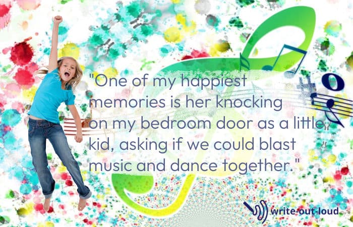 Quote from eulogy for sister about the joy of listening to music and dancing together. Quote from eulogy for sister about dancing together