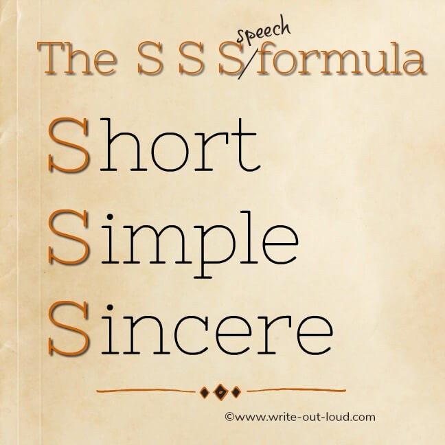 Graphic: The SSS speech formula. Short, Simple and Sincere.