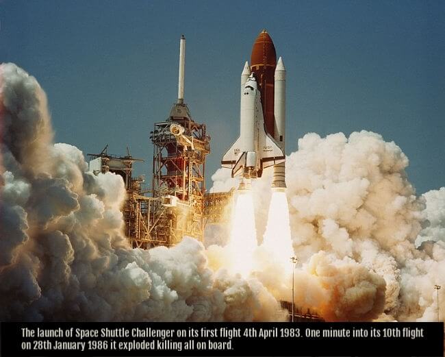Image: Launch of space shuttle Challenger - 4th April 1983. Image: Launch of space shuttle Challenger - 4th April 1983.