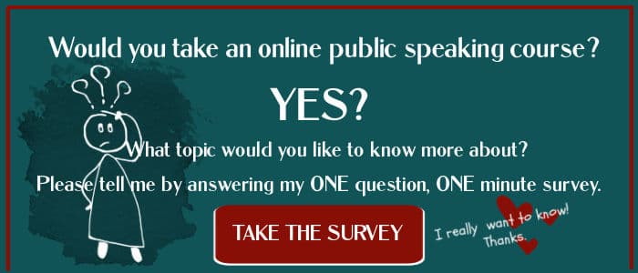 Banner: Would you take an online public speaking course? CTA button: Take the survey