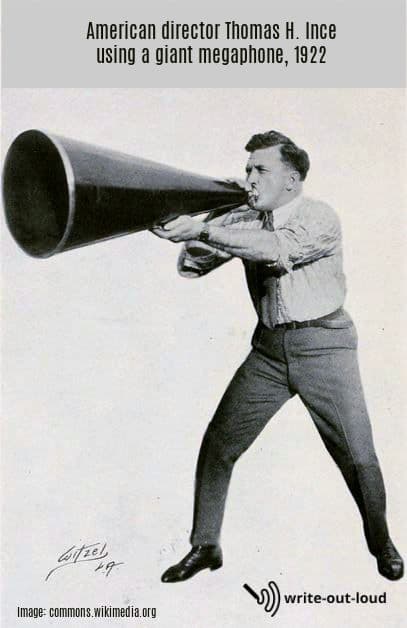 Image: Thomas H Ince, American director, using a giant megaphone, 1922. Image: Thomas H Ince, American director, using a giant megaphone, 1922.