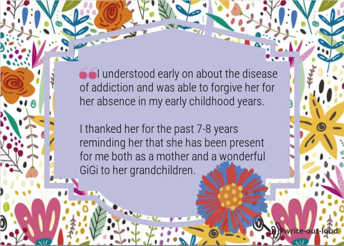 Image: flowery background. Text: I understood early on about the disease of addiction...