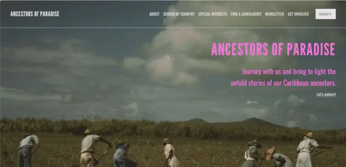 Ancestors of Paradise -website homepage