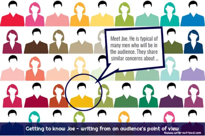 Members of an audience - one of them is circled and labeled Joe