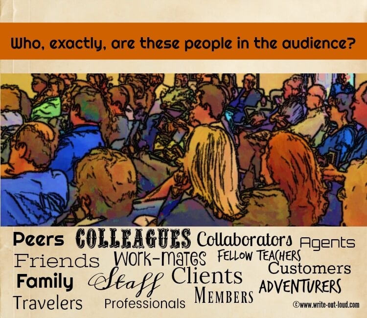 Image: cross section of an audience. Text: Who, exactly, is your audience? Are these people your peers, colleagues, customers, work mates ... Image: cross section of an audience. Text: Who, exactly, is your audience? Are these people your peers, colleagues, customers, work mates ...