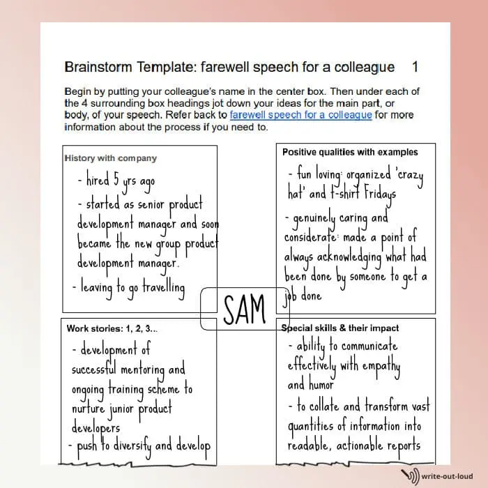 Brainstorm for a farewell speech for a colleague Brainstorm for farewell speech for a colleague