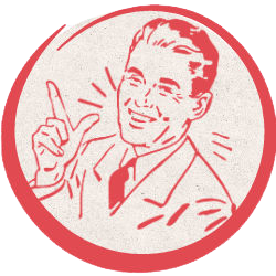 Circle shape - image - retro 1950s man smiling and pointing.