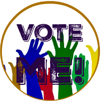 Image: various colored hands waving. Text: - vote me. Image: various colored hands waving. Text: - vote me.