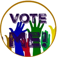 Image: various colored hands waving. Text: - vote me.