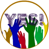 Round button - colored hands waving in affirmation - YES.