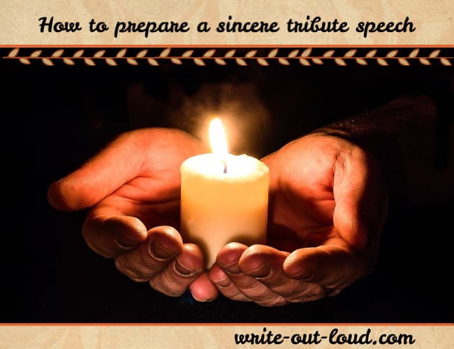 Image: Hands cupping a lit ceremonial candle. Text: How to prepare a tribute speech