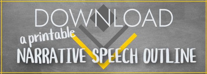 Chalkboard with text: download printable narrative speech outline