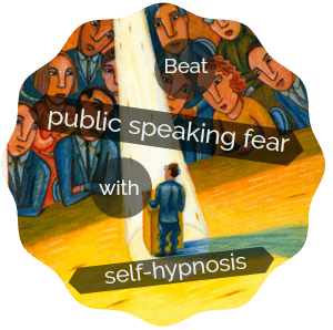 Man standing in the spotlight in front of a podium - terrified of public speaking Man standing in the spotlight in front of a podium - terrified of public speaking