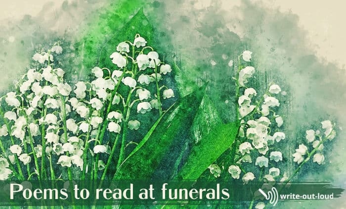 Image: watercolor painting of lilies of the valley flowers. Text: Poems to read at funerals. Image: watercolor painting of lilies of the valley flowers. Text: Poems to read at funerals.