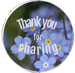Image: Blue forget-me-nots circle. Text: Thank you for sharing