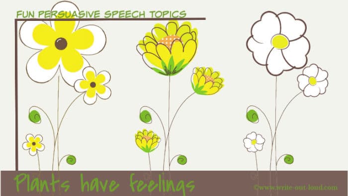 Image: drawing of a line of simple flowers.
Text: Plants have feelings.