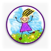 Cartoon of a happy girl skipping through a meadow.