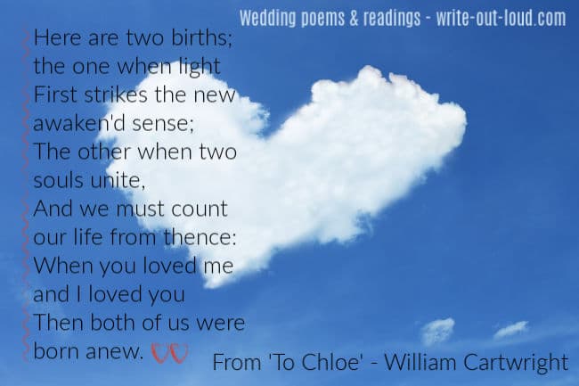 Image: heart-shaped white cloud in blue sky. Text: Extract from To Chloe by William Cartwright Image: heart-shaped white cloud in blue sky. Text: Extract from To Chloe by William Cartwright