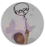 Round image - drawing of a child holding a balloon with the word hope inside it. Round image - drawing of a child holding a balloon with the word hope inside it.