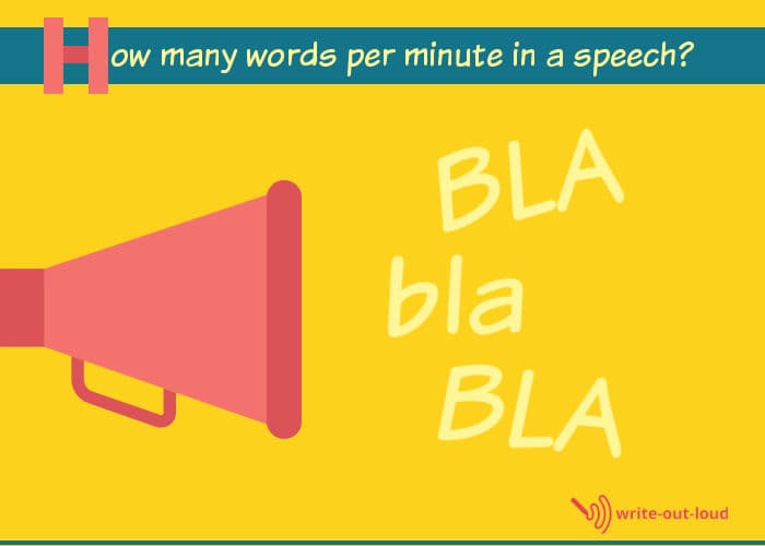 Speaking trumpet on yellow background. Text: bla, bla, bla. How many words per minute in a speech?
