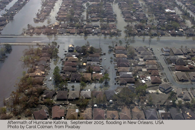 Image: Flooding in New Orleans, 2005, aftermath of Hurricane Katrina. Photo: Carol Colman, from Pixabay.