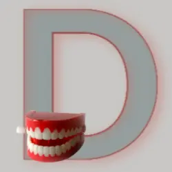 An uppercase letter D - with a set of wind-up teeth! Uppercase letter D with a set of wind-up teeth