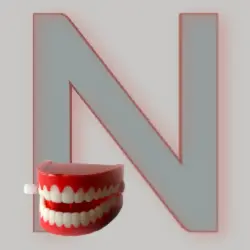 An uppercase letter N - with a set of wind-up teeth! An uppercase letter N - with a set of wind-up teeth!