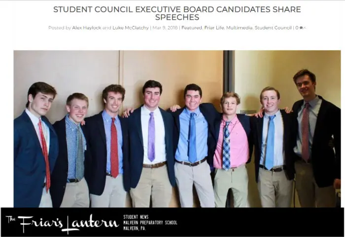 Malvern Preparatory School, Malvern, PA. USA, candidates for Student Council 2018
