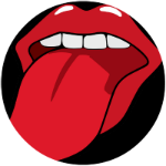 Vector image - red lips, white teeth and a red extended tongue
