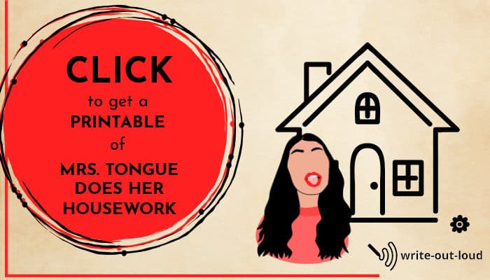 Illustration of woman with an open mouth and her tongue showing. A house is in the background.