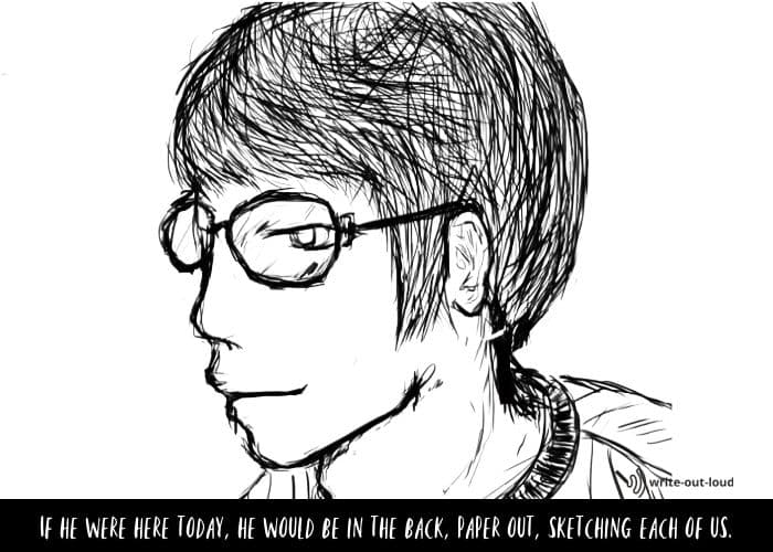 Pencil sketch of boy with glasses Pencil sketch of boy with glasses