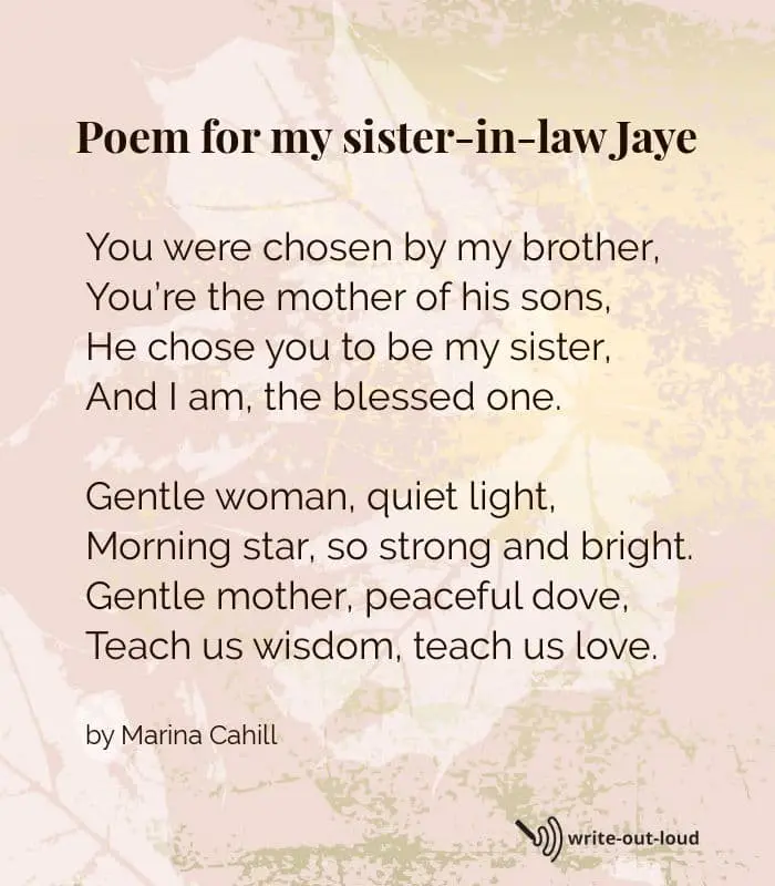 A poem from a eulogy for my sister-in-law A poem from a eulogy for my sister-in-law
