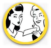 Retro graphic - two women looking at a checklist smiling