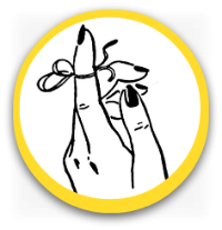 Retro graphic of a women's hand with a piece of string tied around the index finger