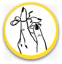 Retro graphic of a women's hand with a piece of string tied around the index finger Retro graphic of a women's hand with a piece of string tied around the index finger