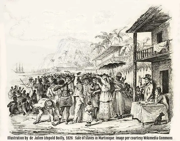 Sale of slaves in Martinique 1826 - by de Julien Leopold Boilly